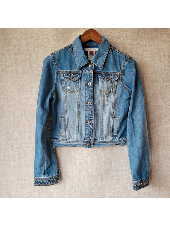Stetson Jackets & Blazers - Stetson Studded Denim Jacket Womens Small Blue Button Pockets Country Western